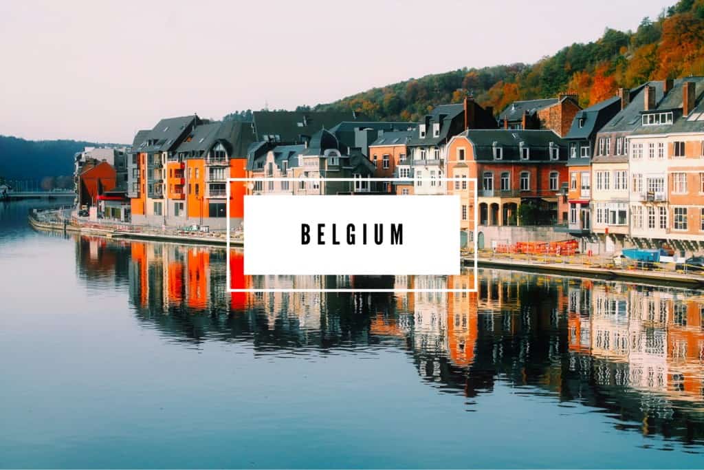 Dinant, Belgium with the word "Belgium" in a white box