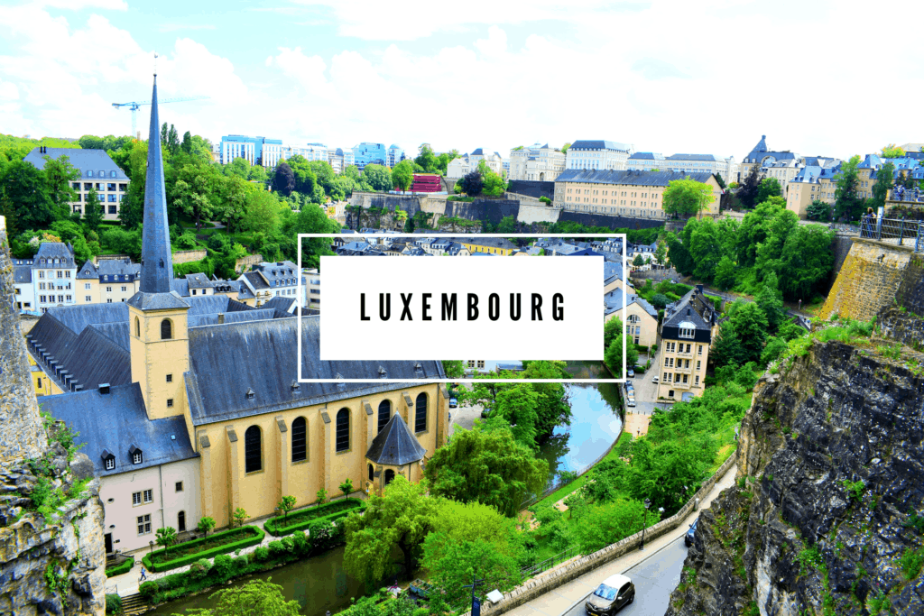Luxembourg City with the word "Luxembourg" in a white box