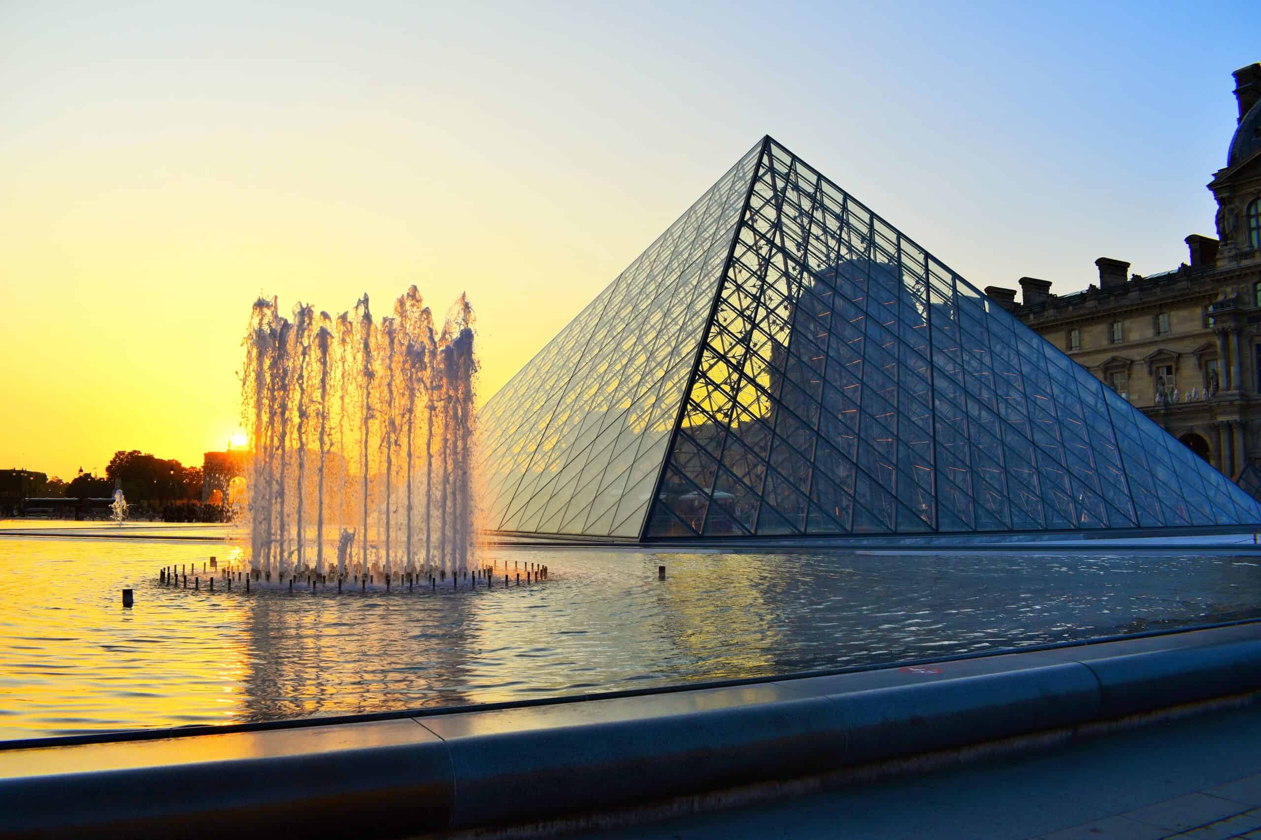 Le Louvre in Paris at sunset