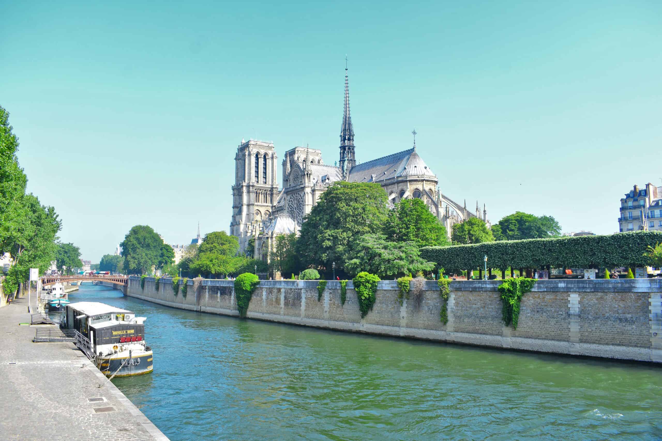 Side of the Notre Dame in Paris along the Seine