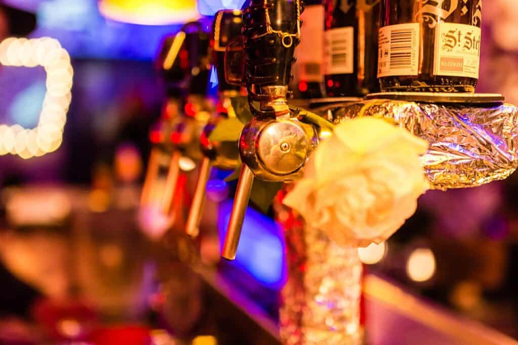 Close up of a bar with pouring spouts