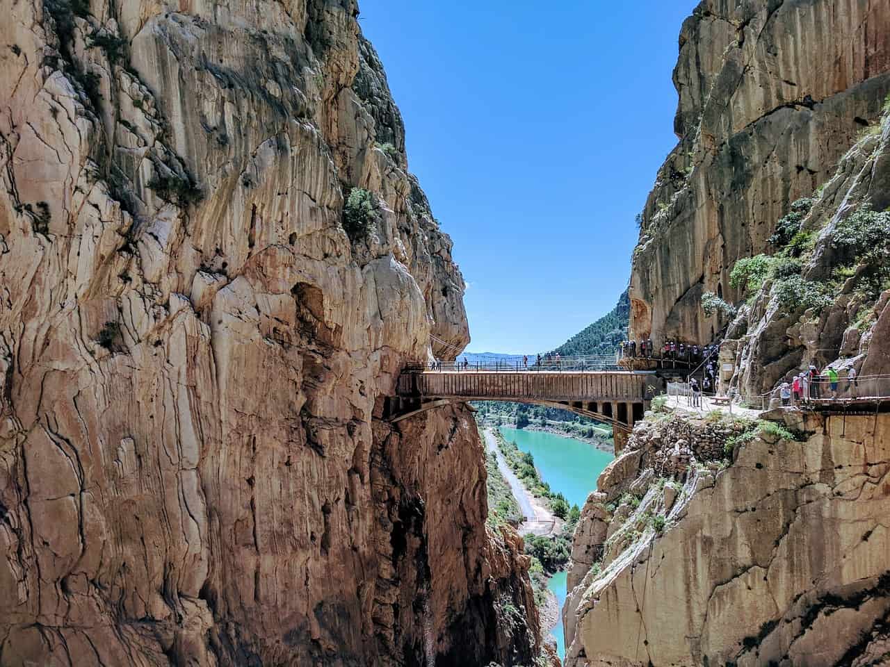 The Caminito del Rey in Malaga, Spain with a group of people on the walkway
