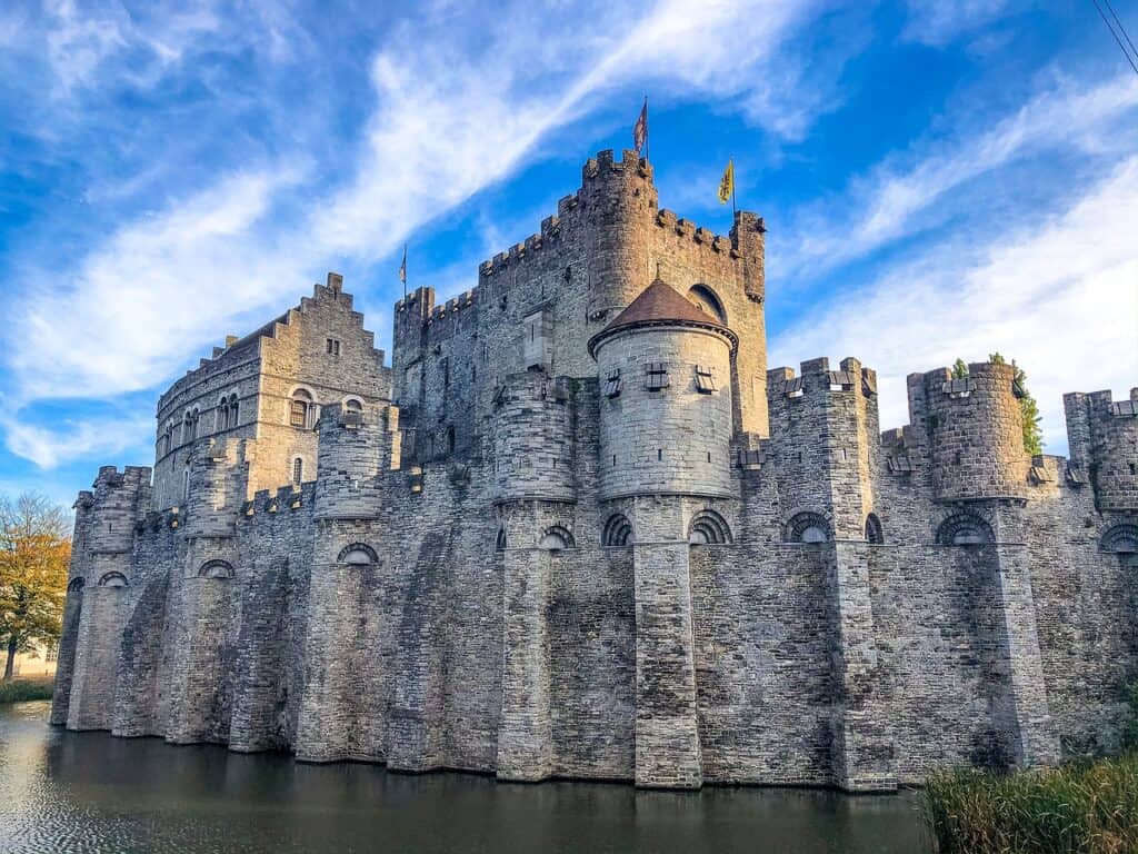 Enormous castle surrounded by water in Belgium
