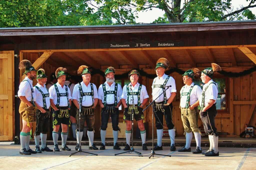 Group of men in Bavarian lederhosens