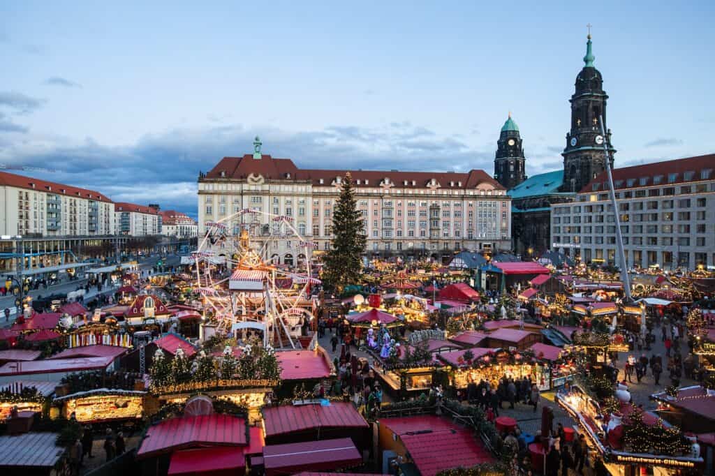 Aerial view of the Christmas markets in Dresden, Germany