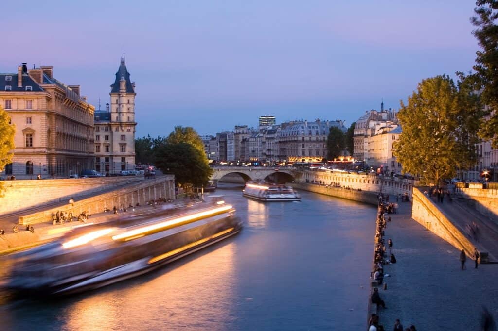 Riverboats traveling the Seine in Paris