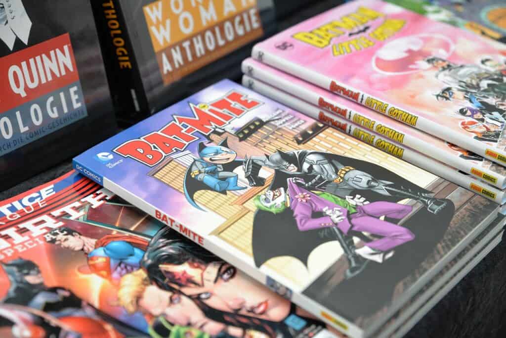 Rows of comic books on a table