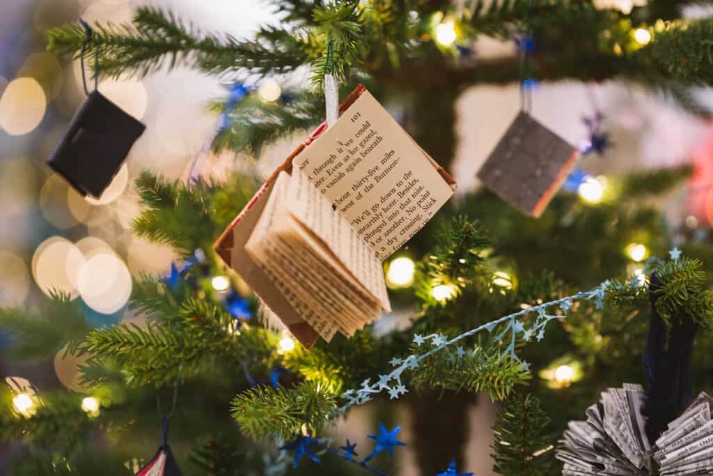Christmas ornament in the shape of a red book