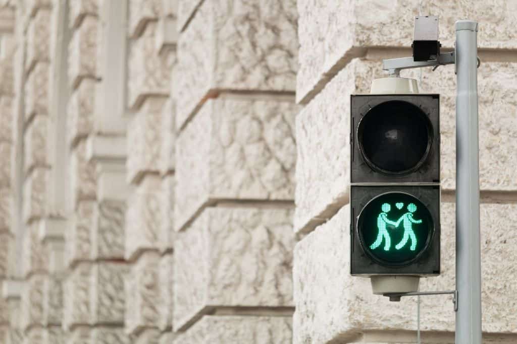 Ampelmännchen symbol on a German crosswalk sign