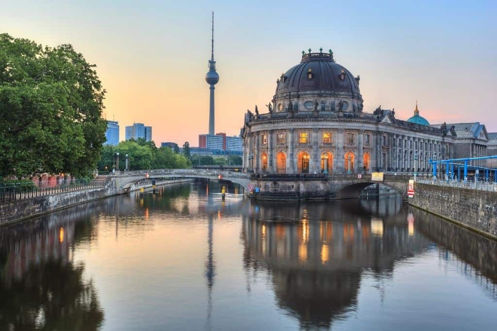 Large museum and the TV Tower in Berlin, Germany