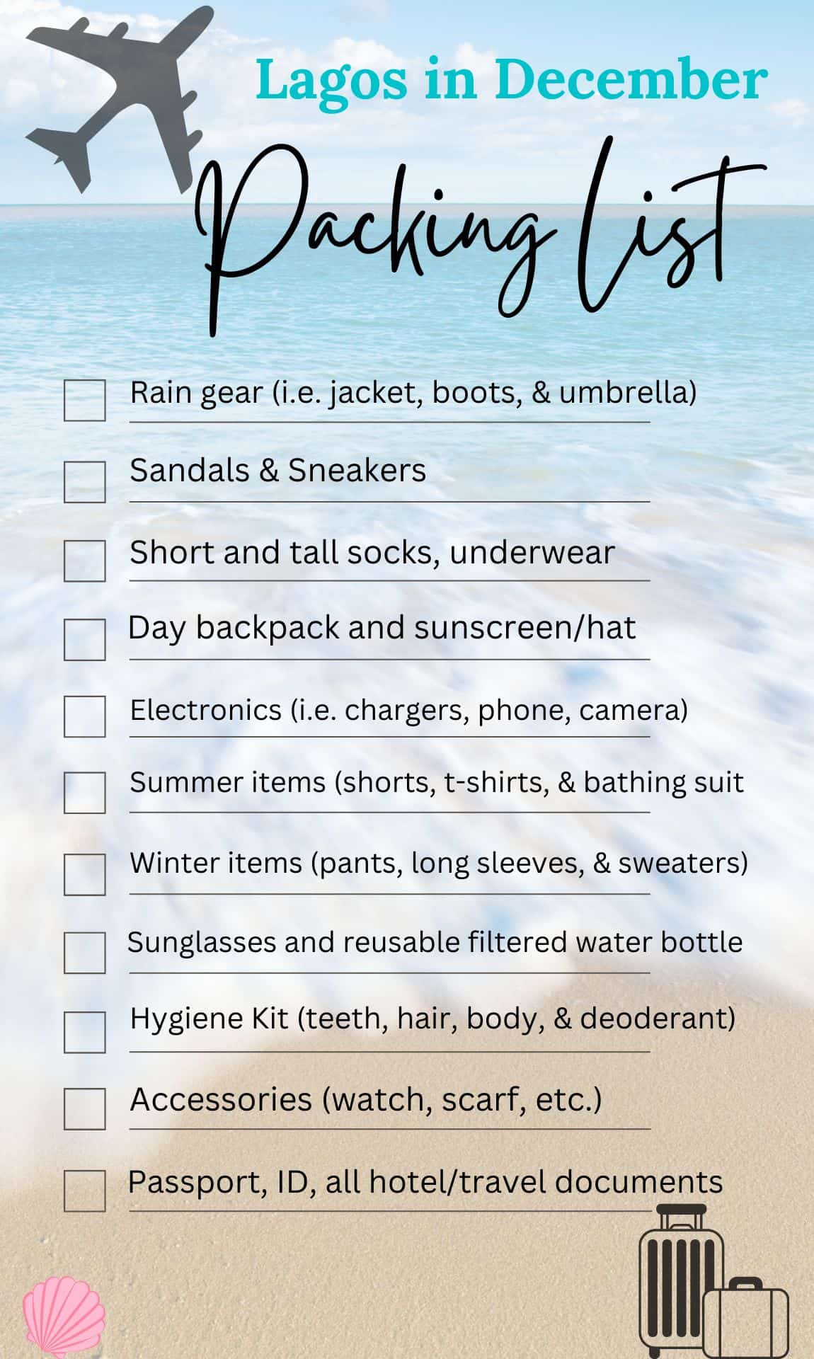 Emily Embarks packing list for Lagos, Portugal