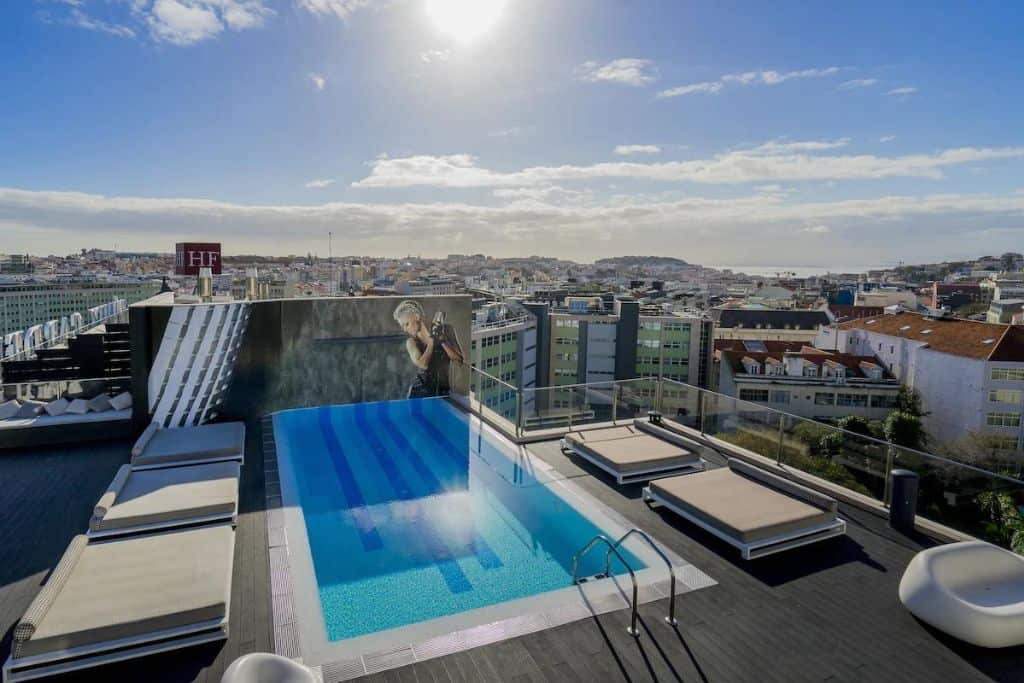 Rooftop pool at the HF Fénix Music Hotel in Lisbon
