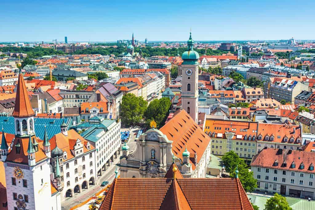 Aerial view of Altstadt in Munich, Germany