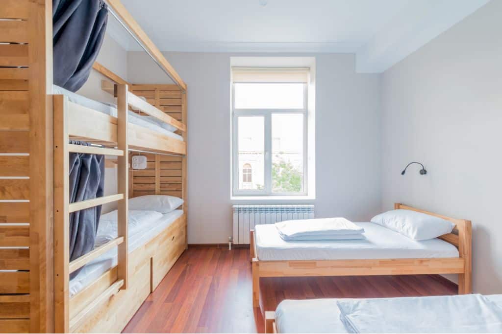 Modern family hostel with bunk beds and twin beds