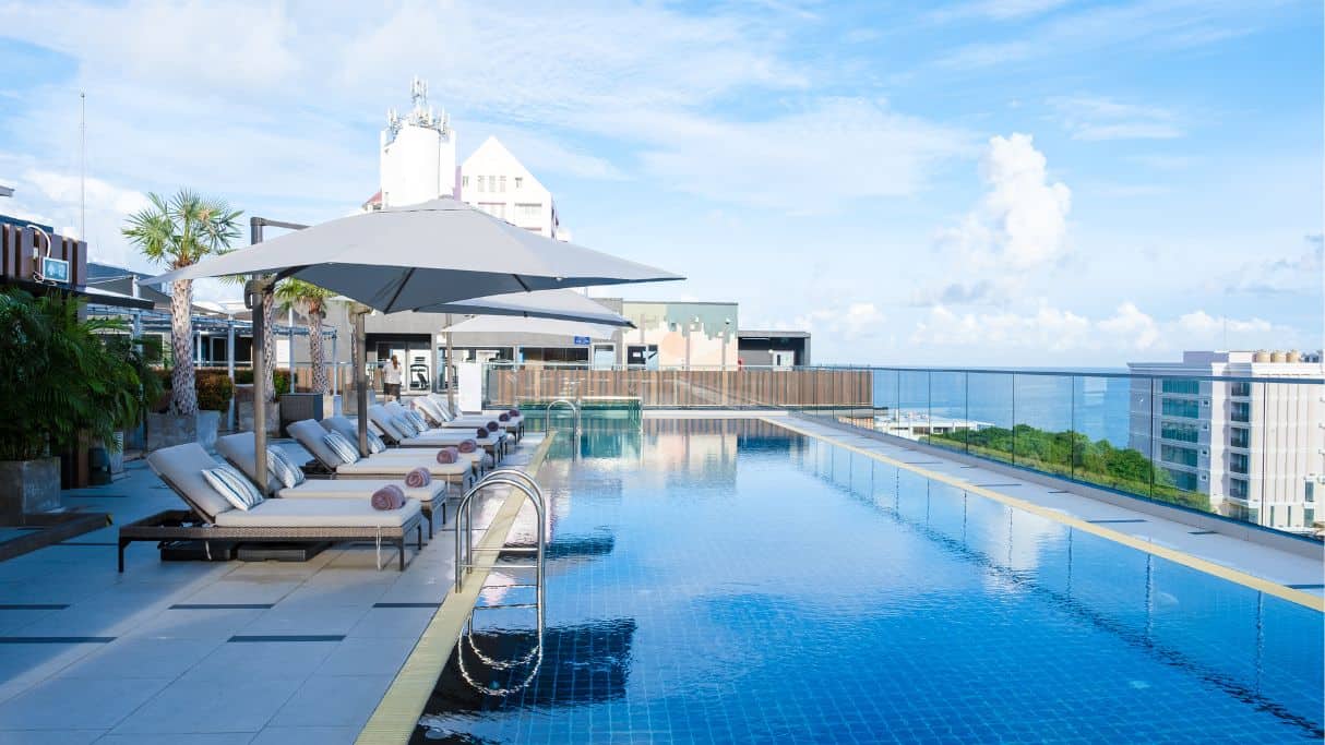 Rooftop pool at a hotel in Portugal