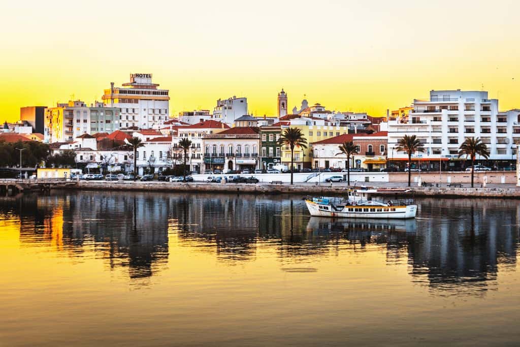 White-washed town at sunset in Portugal