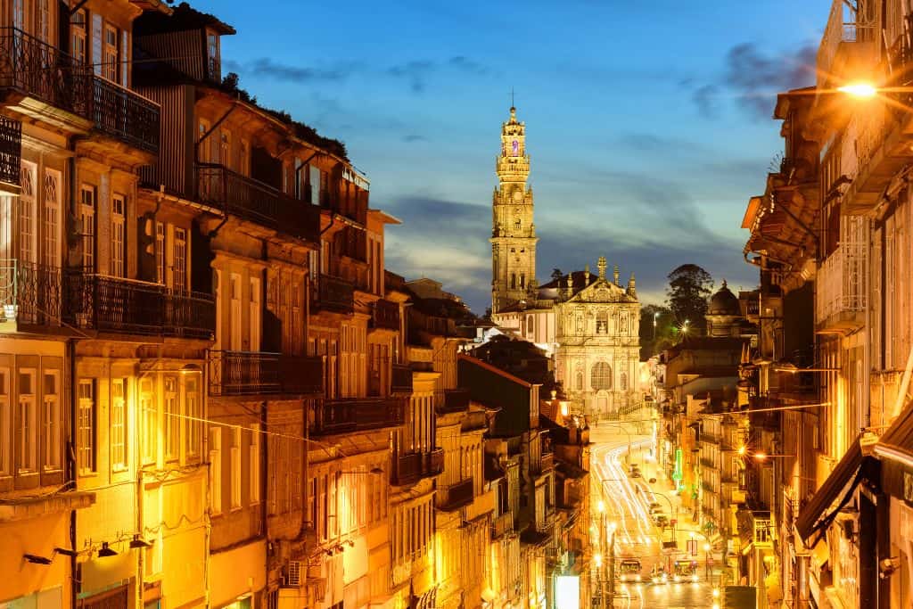 A city in Portugal lit up at night
