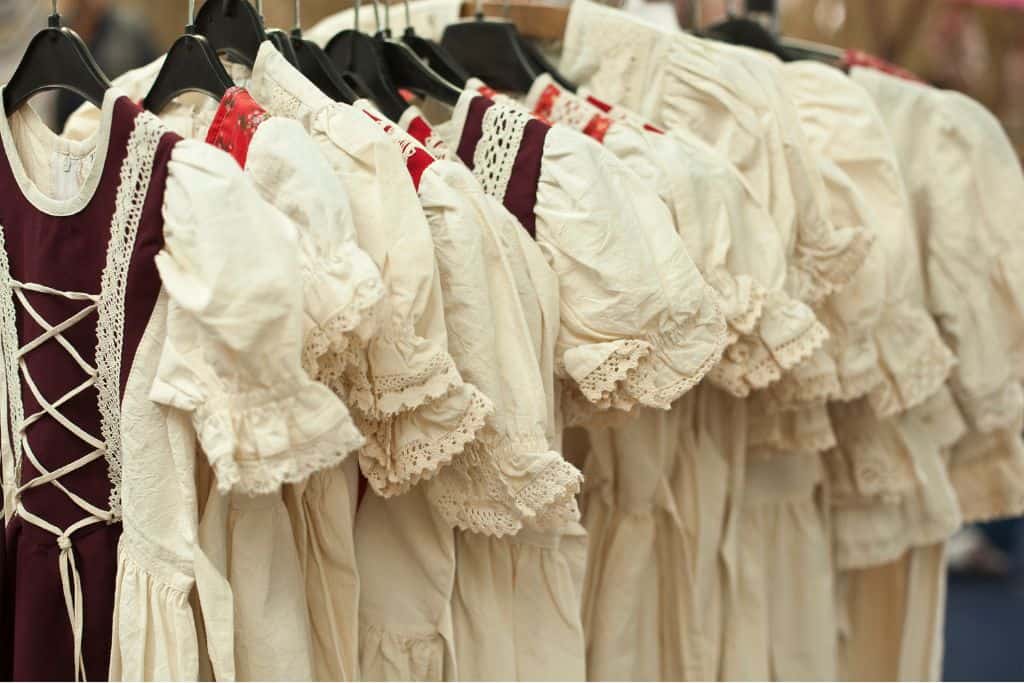 Rack of traditional Hungarian clothing