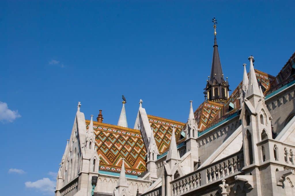 Fake black raven on top of the Matthias Church in Budapest