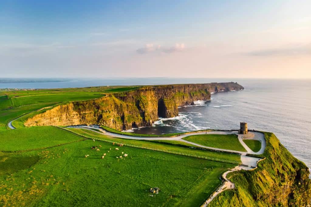 Aerial view of the boardwalk along the Cliffs of Moher