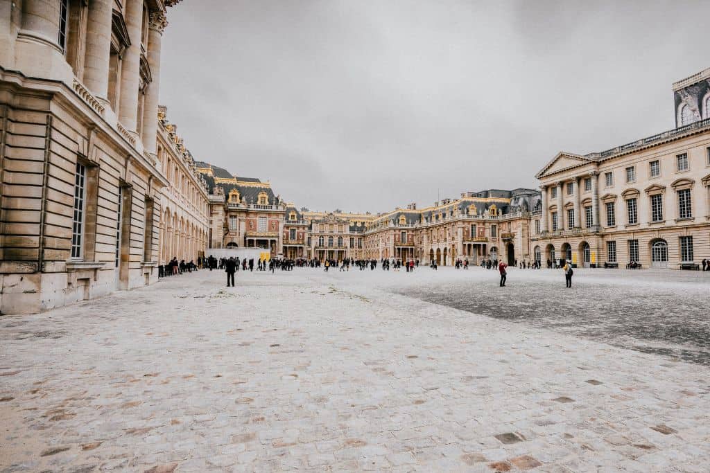 The Palace of Versailles in the snow in winter in Paris