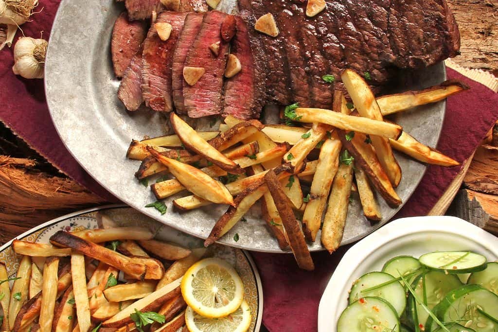Large plate of steak frites