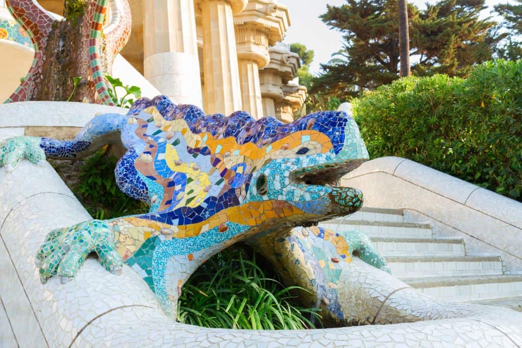Iconic colorful lizard on the steps of Park Guell
