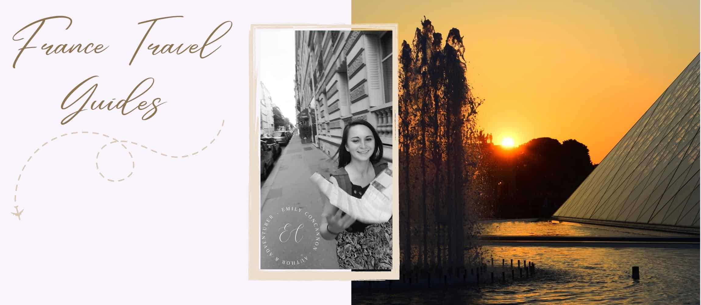 Featured image of the Louvre and Emily walking the streets of Paris with a map