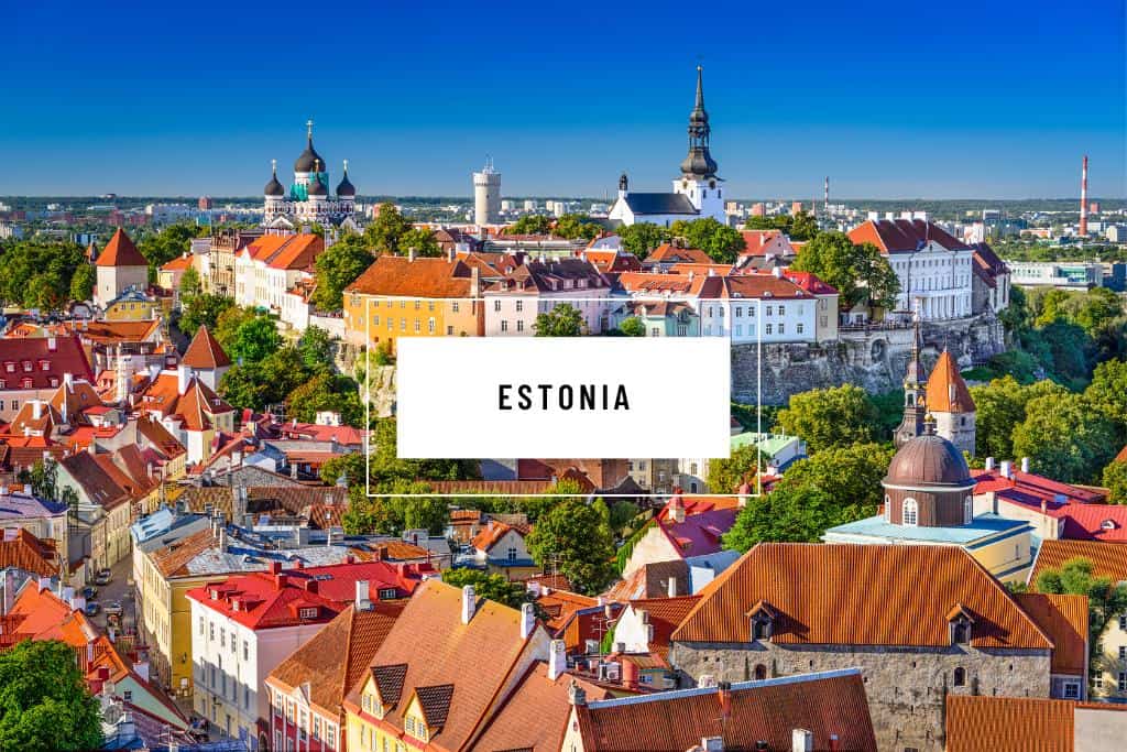 Tallinn, Estonia with the word "Estonia" in a white box