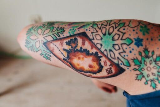 Arm with many tattoos