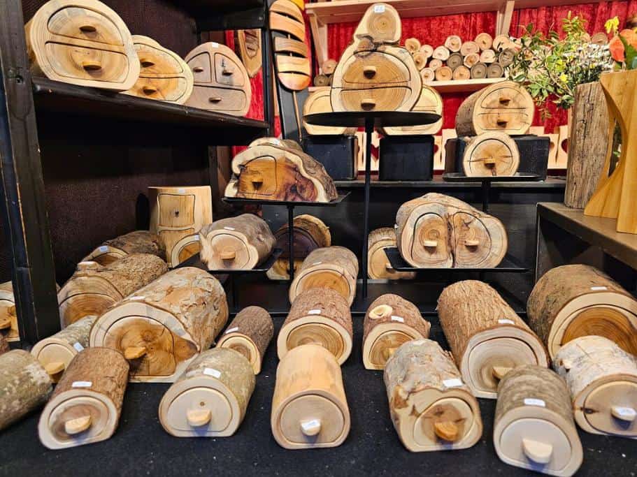 Wooden containers in the shape of logs