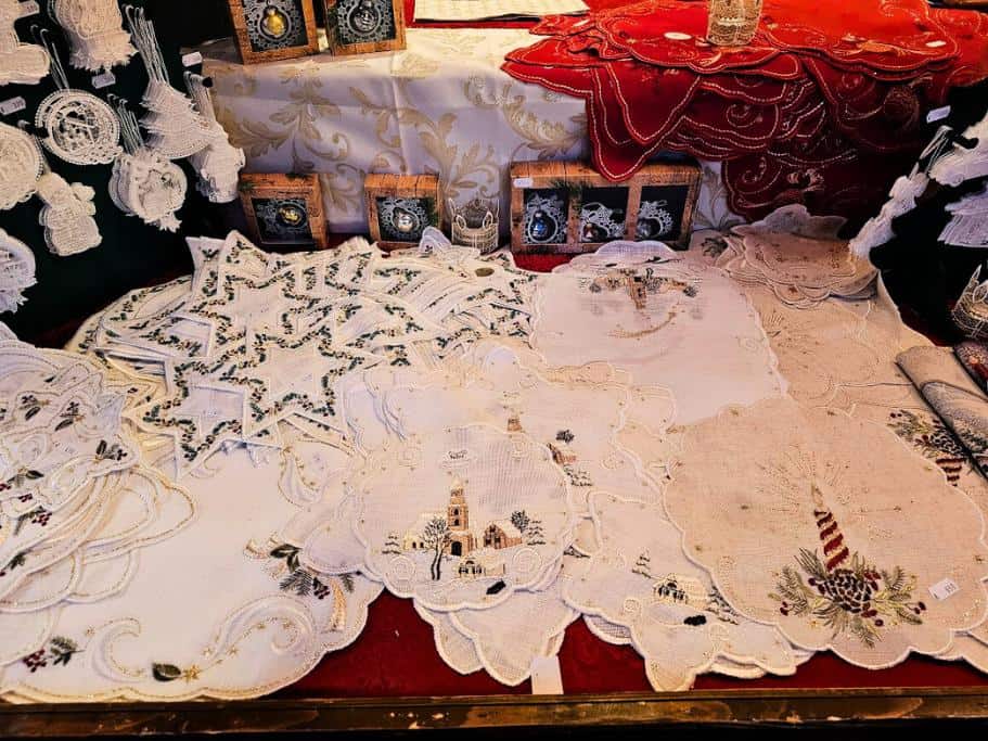 Lace doilies on display for purchase