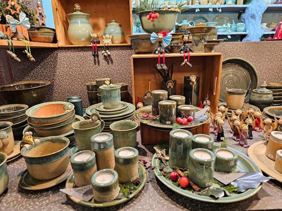 Handmade pottery candleholders and dishware