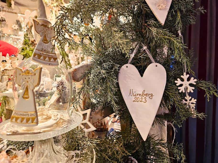 Glass Christmas ornaments with one saying "Nürnberg 2023"