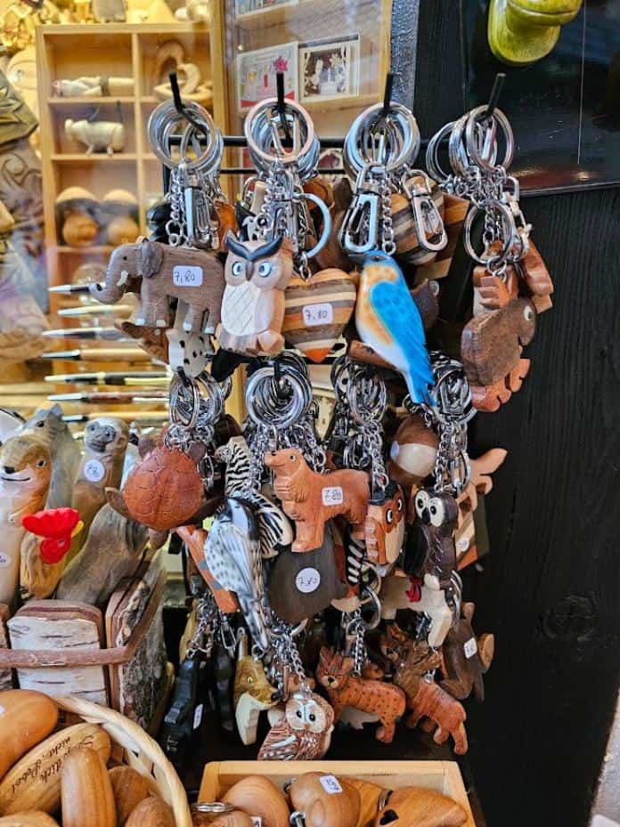 Display of keychains in the shapes of animals