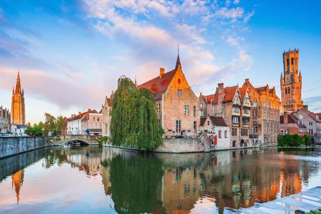 Bruges' Rosary Quay at sunset