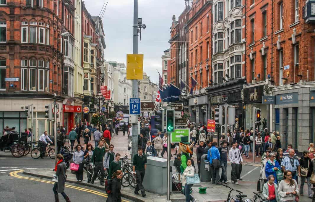 Busy street in downtown Dublin, Ireland