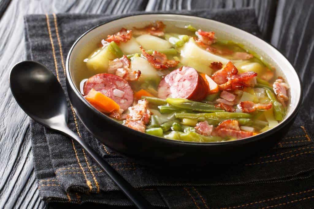 Green bean and sausage soup known as Bouneschlupp in Luxembourgish