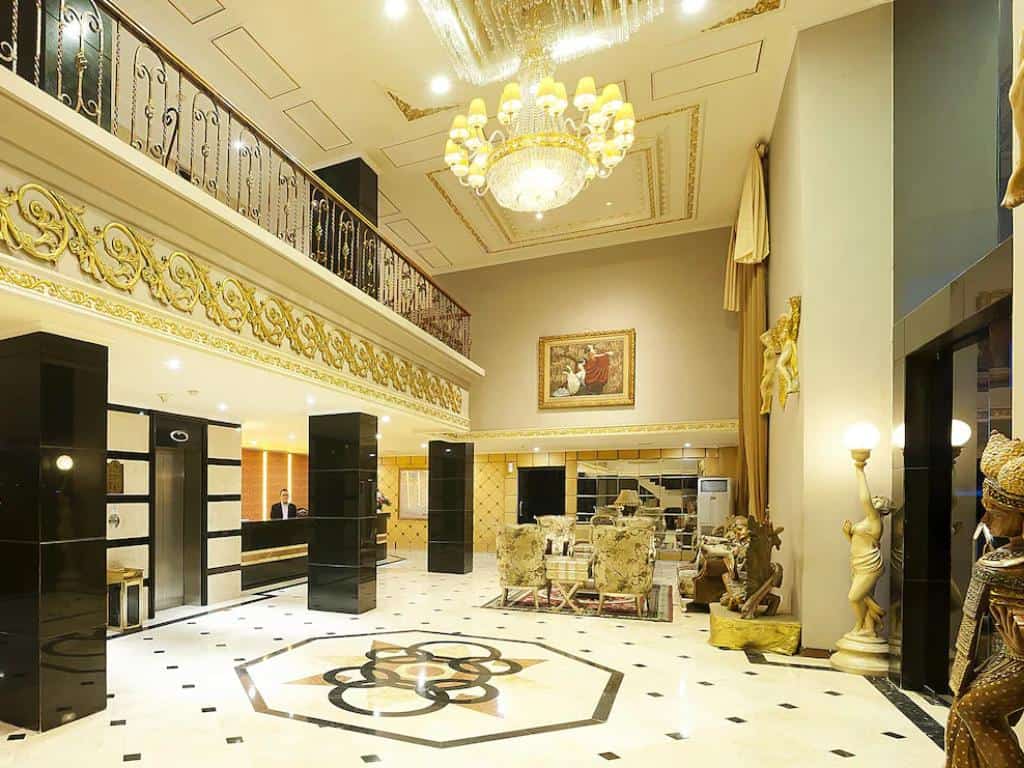 Luxurious gold and white marble lobby