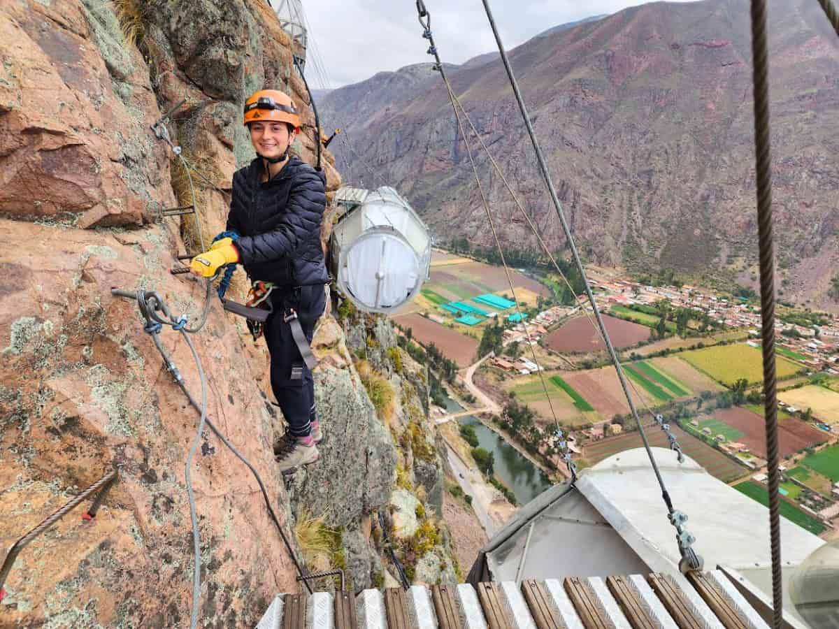 Emily of Concannon Adventure Travel Planning Services via ferrata rock climbing in Peru